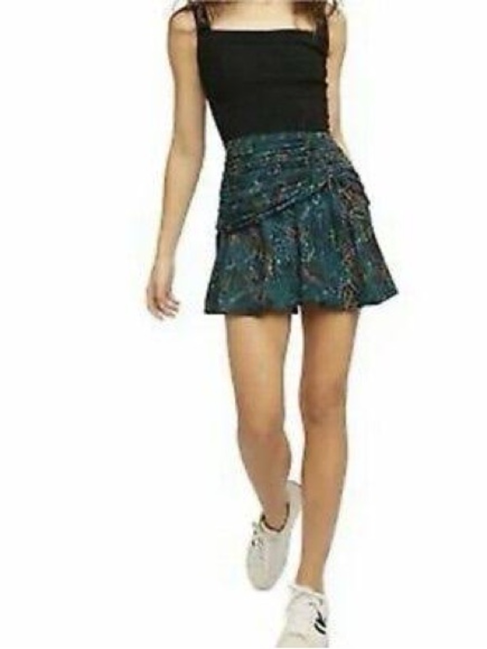 Saturday Sun Black Multi Print Ruched Mini Skirt New Size 8 who is she combo